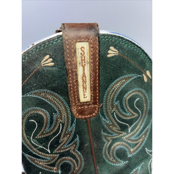 Shyanne Womens Size 9.5 Brown Green Leather Square Toe Cowboy Stockman Boots - Picture 3 of 10